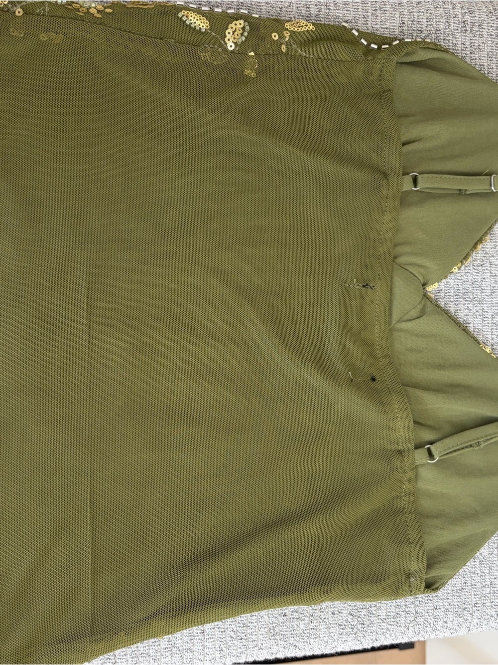 NWOT Studio 12 Olive Green Beaded and Sequined Floral Mesh Cami Top. Size Medium - Picture 5 of 7